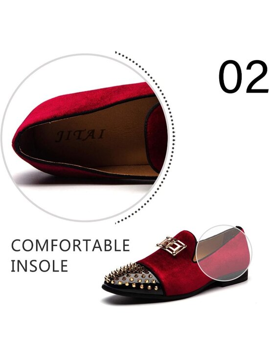 JITAI Men\'s Red03 Velvet Loafer Line Buckle Penny Slip On Leather Formal Shoes main image 6